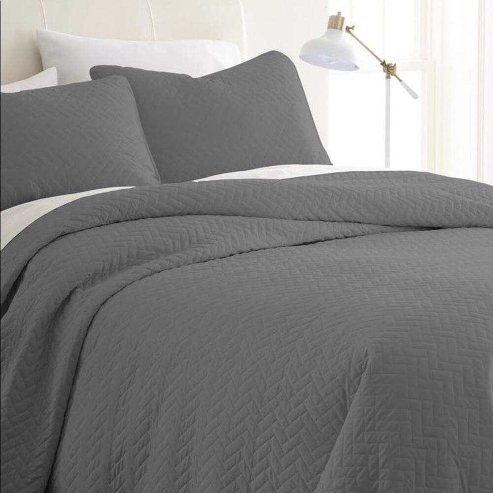 IENJOY Home Ultra Soft Quilted Gray Coverlet Set with Two Pillow Shams